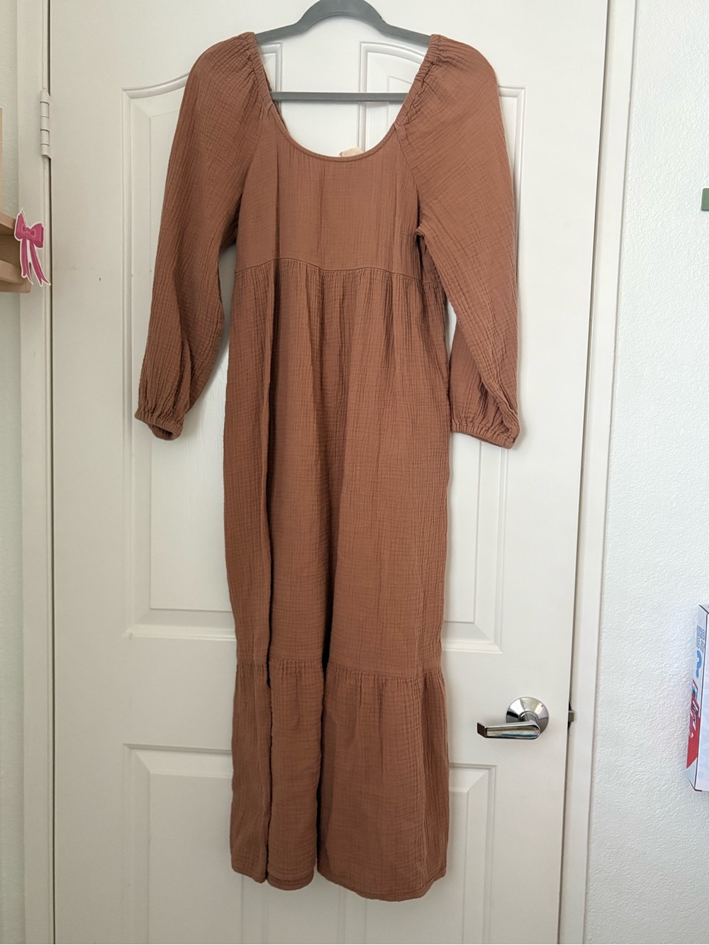 Long gauze material Smocked Dress in dusty rose